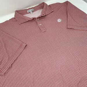 Peter Millar Men XL Polo Shirt Red White Pattern Pima Cotton Tencel Stretch Golf